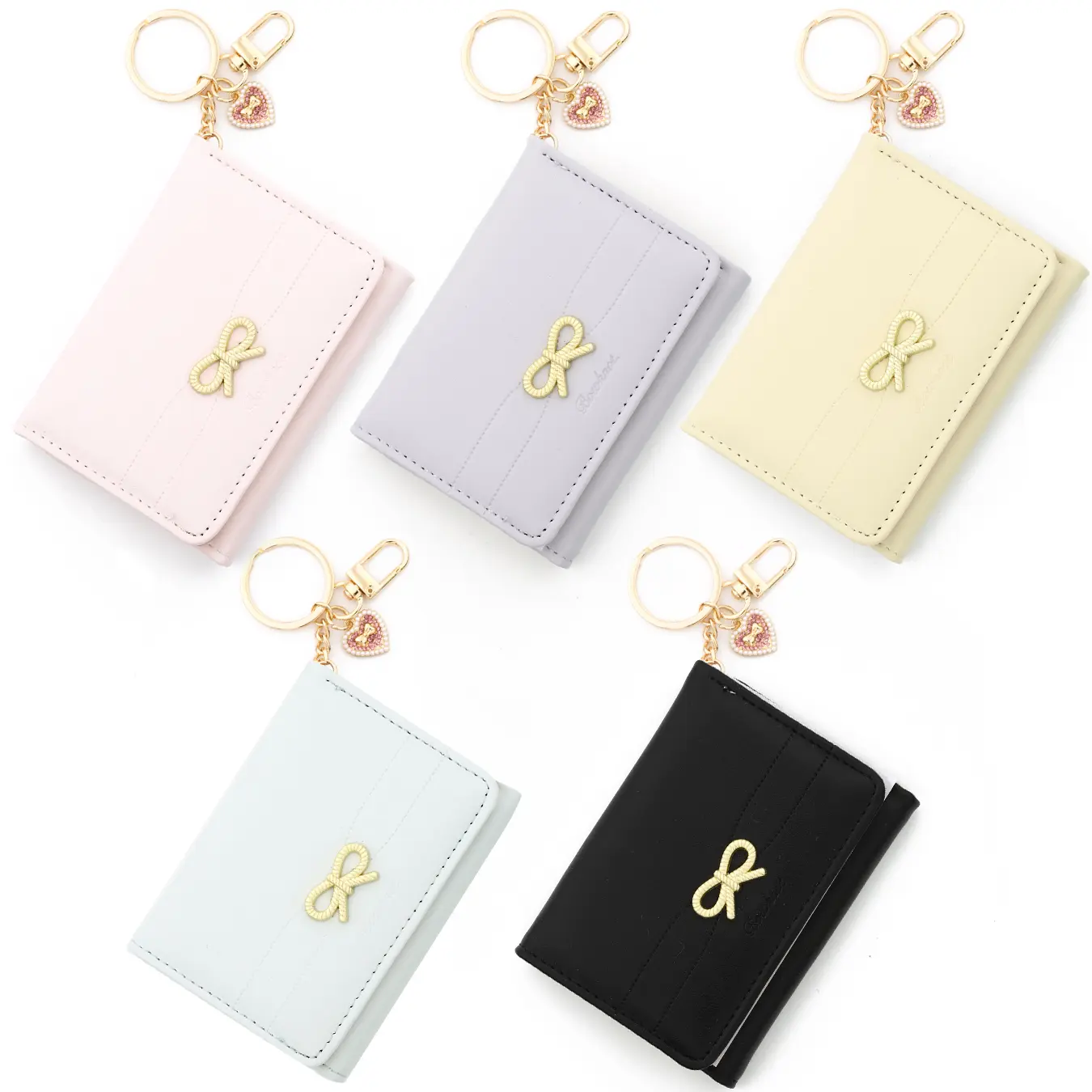 Love pendant bow card bag Leather Card Bag Wristlet Keychain Silicone Beaded Bracelet Leather Tassel Butterfly Wallet Bangle
