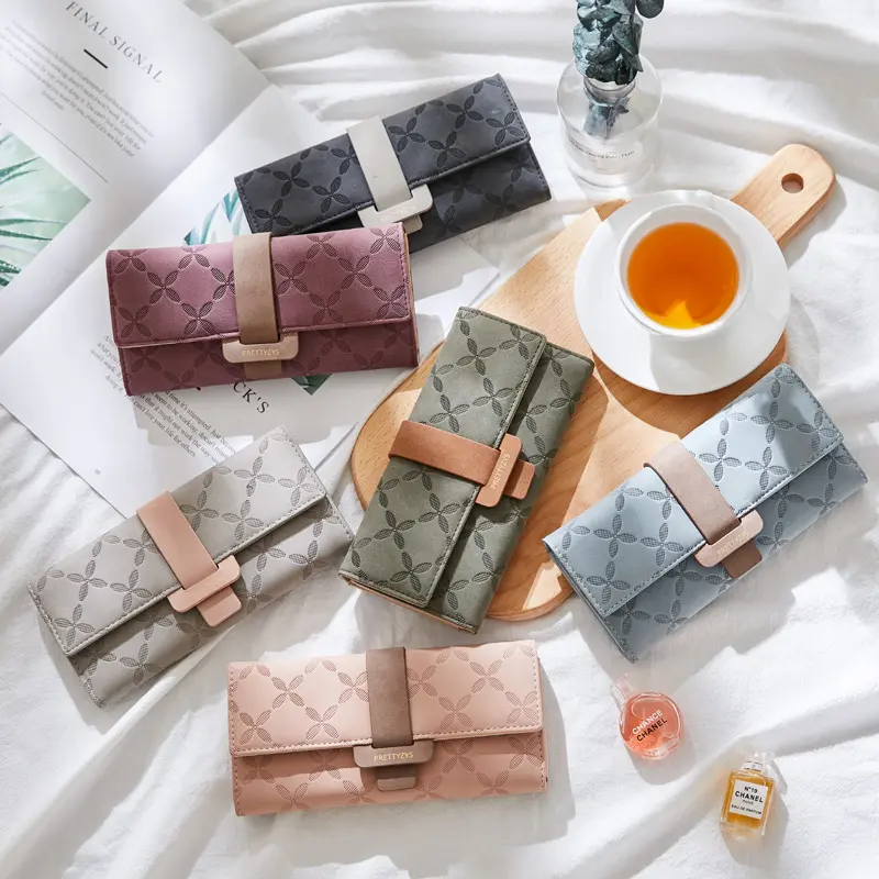 Female Fashion Long Wallet Quality Embossed Leather Women Folded Design Money Bag Lady Coin Purse Credit Card Holders For Girls