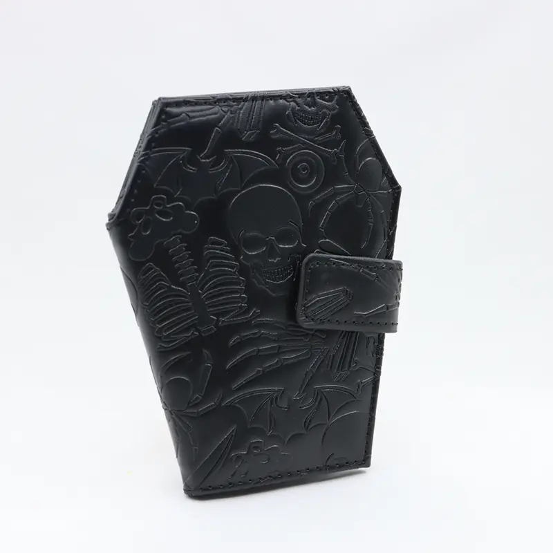 Dark Spooky Goth Vintage Embossed Skull Coffin Wallet Halloween Pattern Clutch PU Wallet