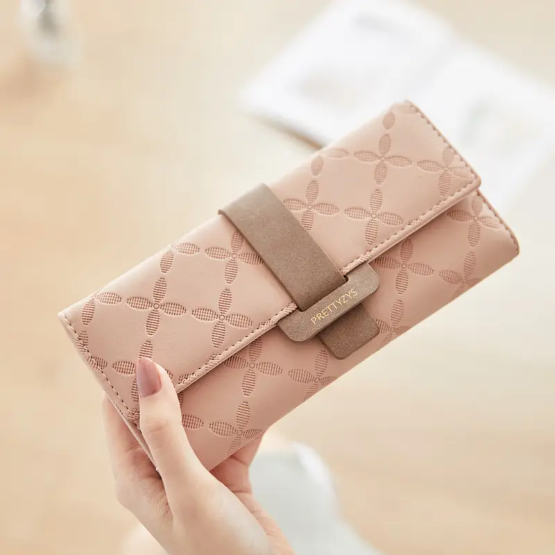 Female Fashion Long Wallet Quality Embossed Leather Women Folded Design Money Bag Lady Coin Purse Credit Card Holders For Girls