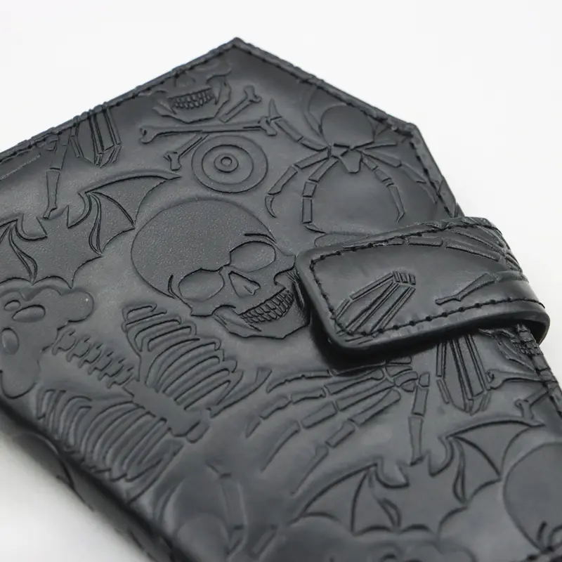 Dark Spooky Goth Vintage Embossed Skull Coffin Wallet Halloween Pattern Clutch PU Wallet
