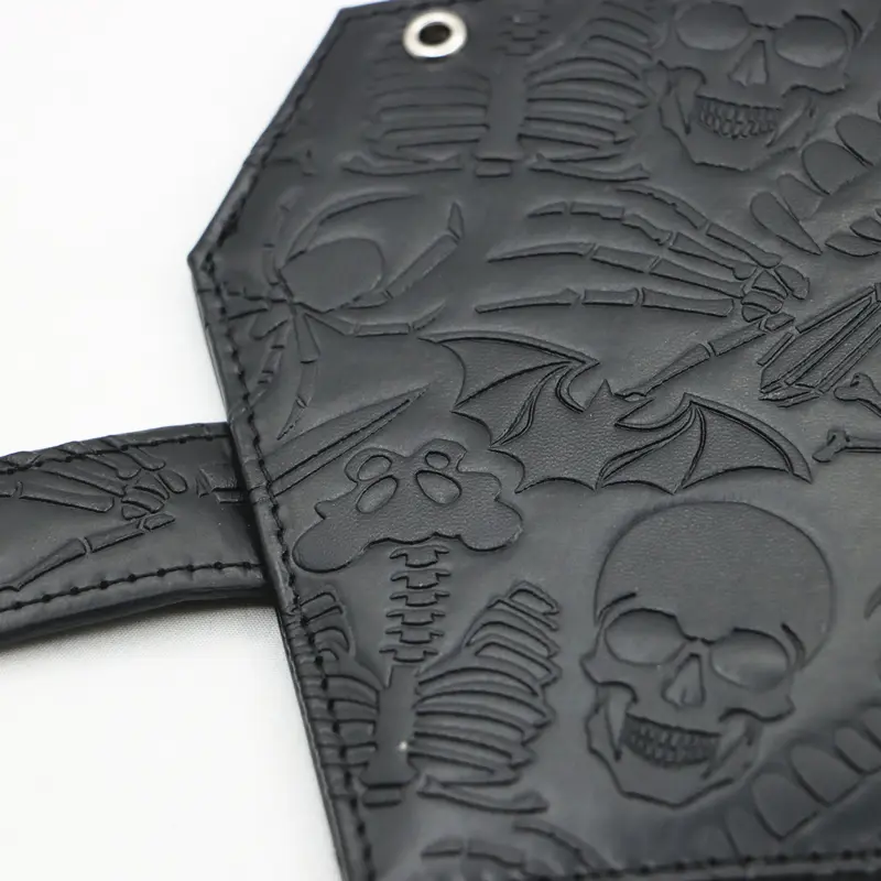 Dark Spooky Goth Vintage Embossed Skull Coffin Wallet Halloween Pattern Clutch PU Wallet