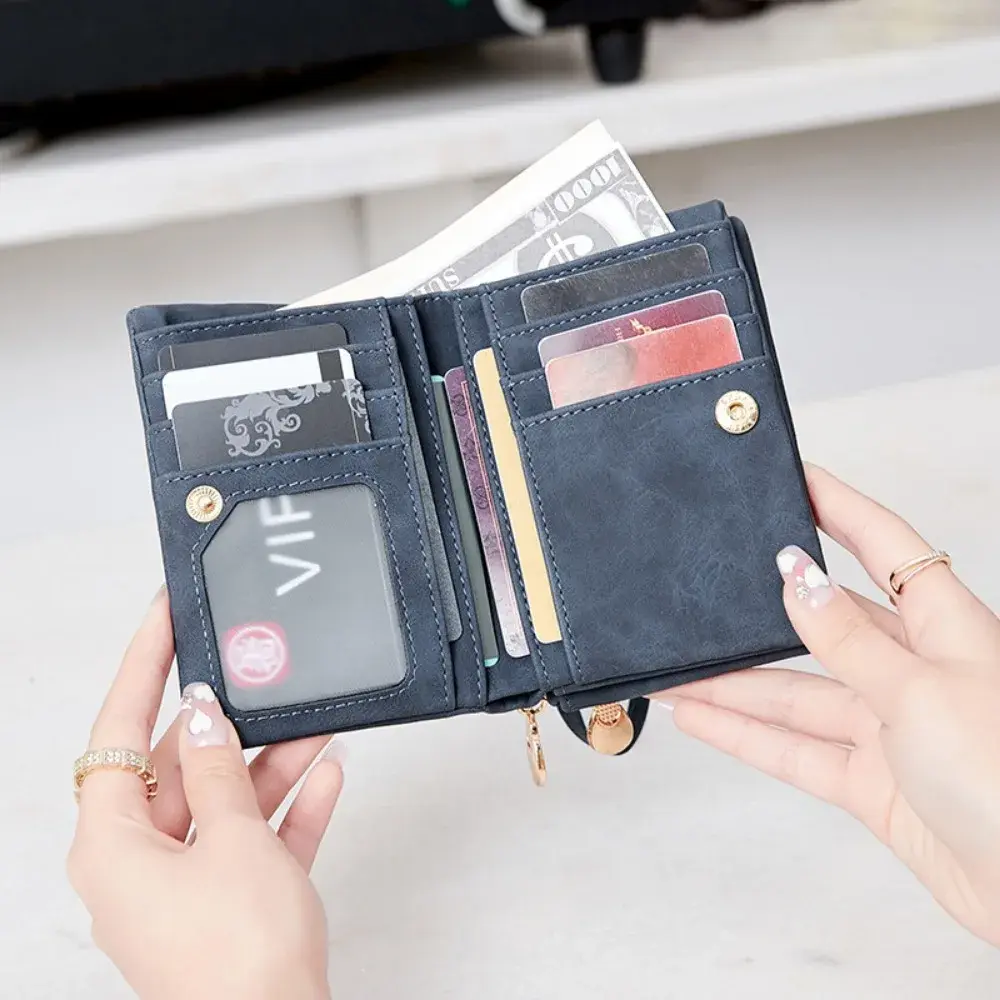 Retro foldingzipper wallet high-quality PUleather portablemultifunctional women's walletfashionable withID card window wrist bag