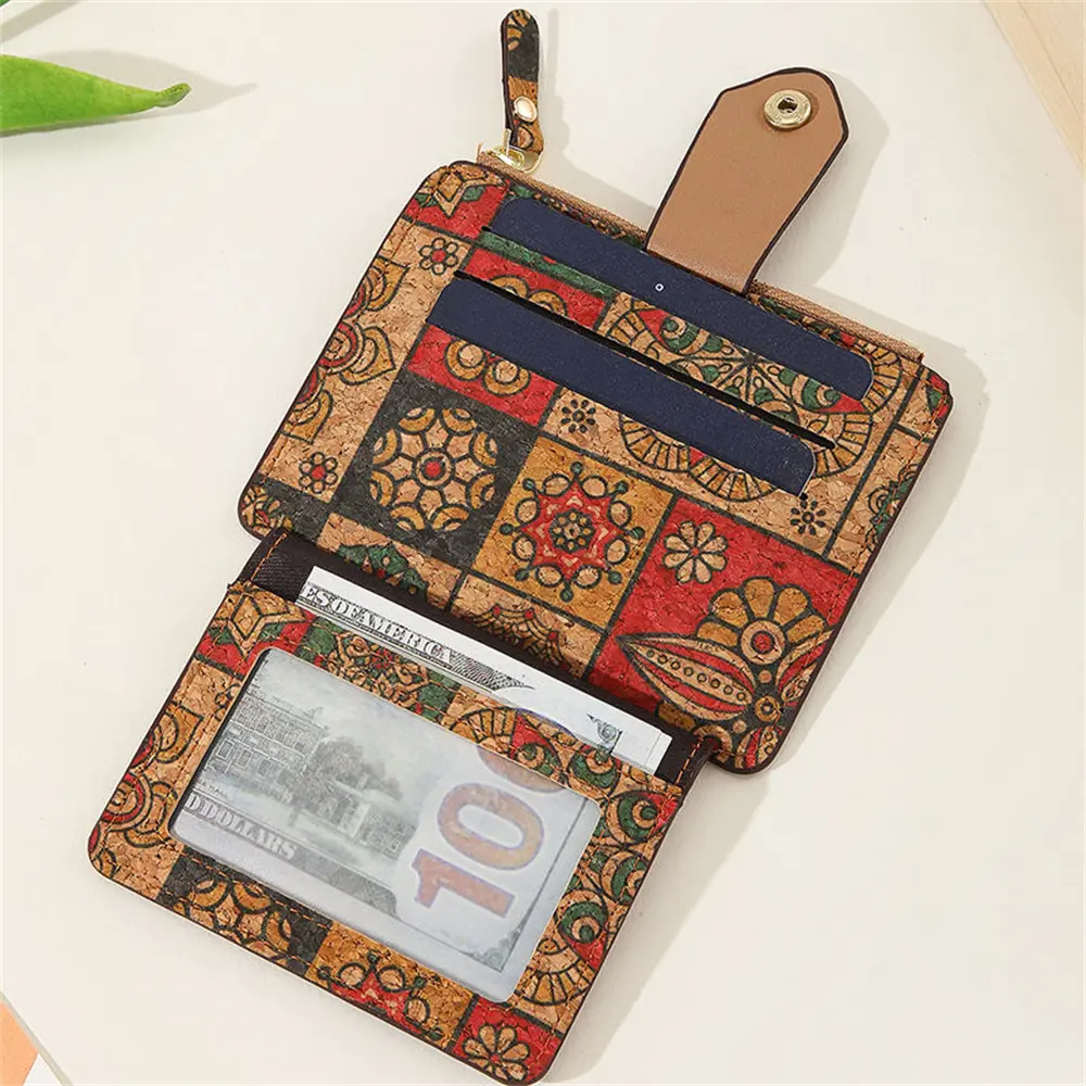 Retro Card Holder Exquisite Wallet Multi Card Case Cork Ultra Thin Card Pocket Zipper Small Wallets Big Capacity Coin Purse New