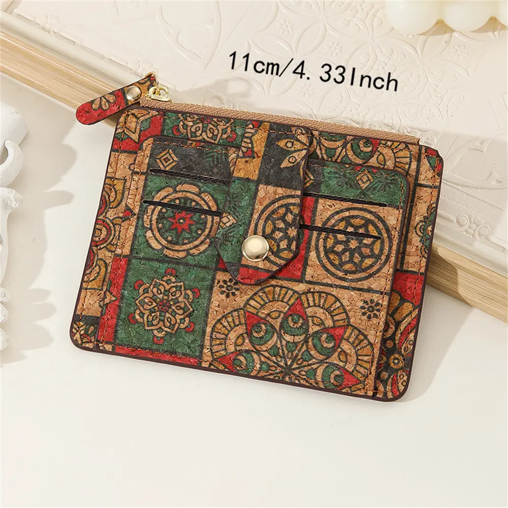 Retro Card Holder Exquisite Wallet Multi Card Case Cork Ultra Thin Card Pocket Zipper Small Wallets Big Capacity Coin Purse New