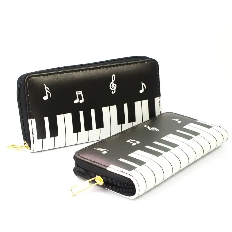 Women Wallets Piano Music Notes Print Lady Zipper Purses Money Bag Cards Holder Woman Wallet Handbag Female Black Coin Purse