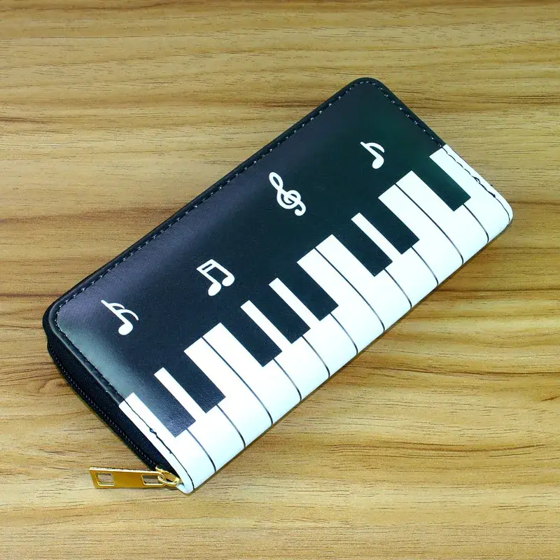 Women Wallets Piano Music Notes Print Lady Zipper Purses Money Bag Cards Holder Woman Wallet Handbag Female Black Coin Purse