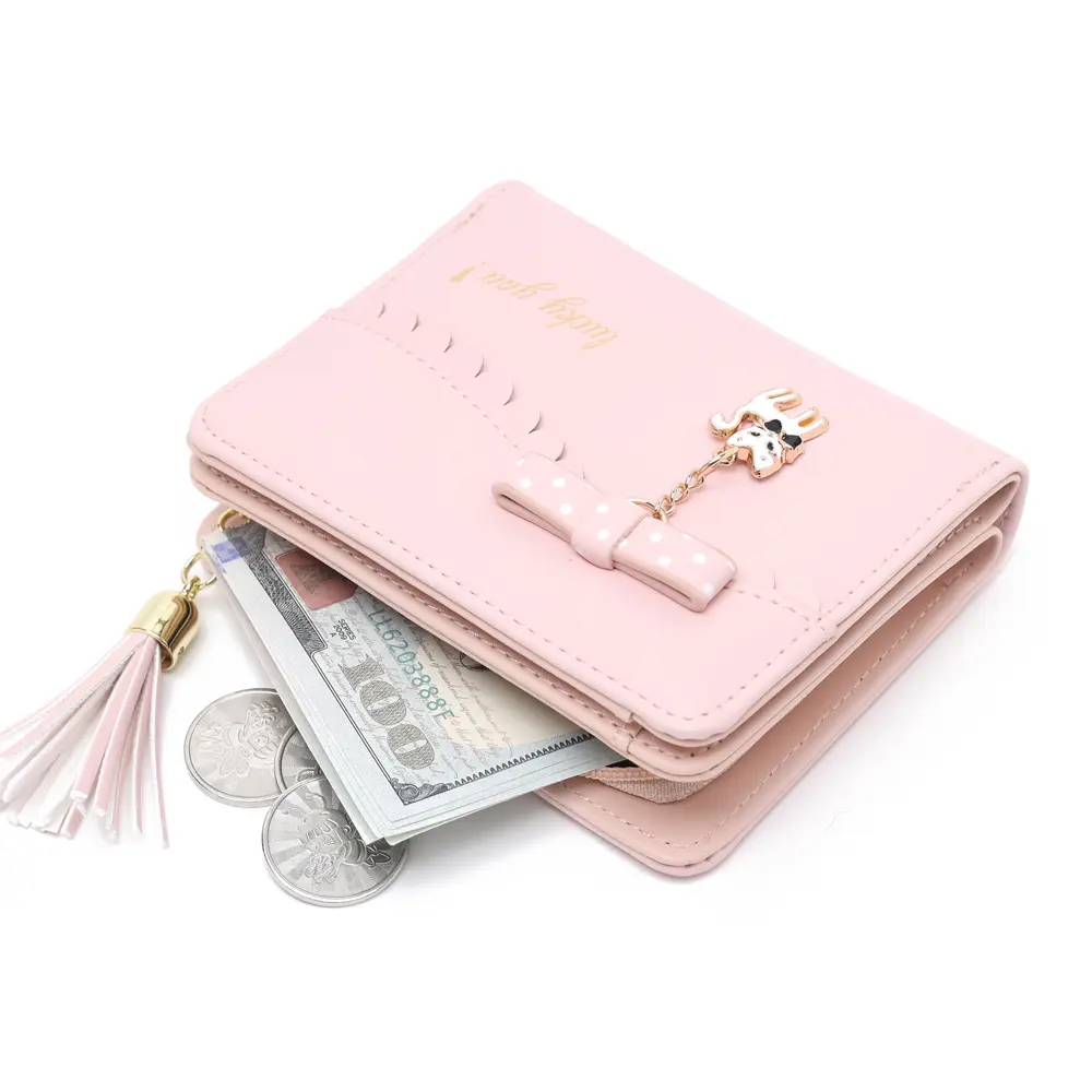 Women Cute Bow Cat Short Wallet Girls Luxury Zipper Coin Purse PU Leather Bank Credit Card Holder Female Student Small Money Bag