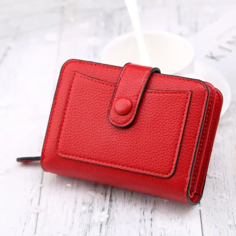 Women 2024 Wallets New Luxury Brand Red Black Small Mini Coin Purse Hasp Card Holder Lady Wallet Zipper Female Leather Buckle