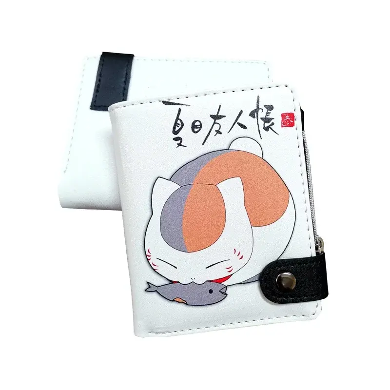 Anime Natsume Yuujinchou Short Button Wallet Cartoon Cat Teacher PU Leather Zipper Purse