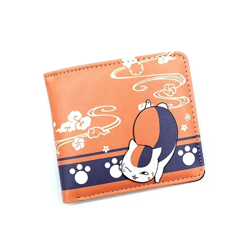 Anime Natsume Yuujinchou Short Button Wallet Cartoon Cat Teacher PU Leather Zipper Purse