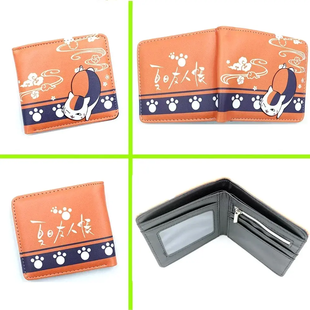 Anime Natsume Yuujinchou Short Button Wallet Cartoon Cat Teacher PU Leather Zipper Purse
