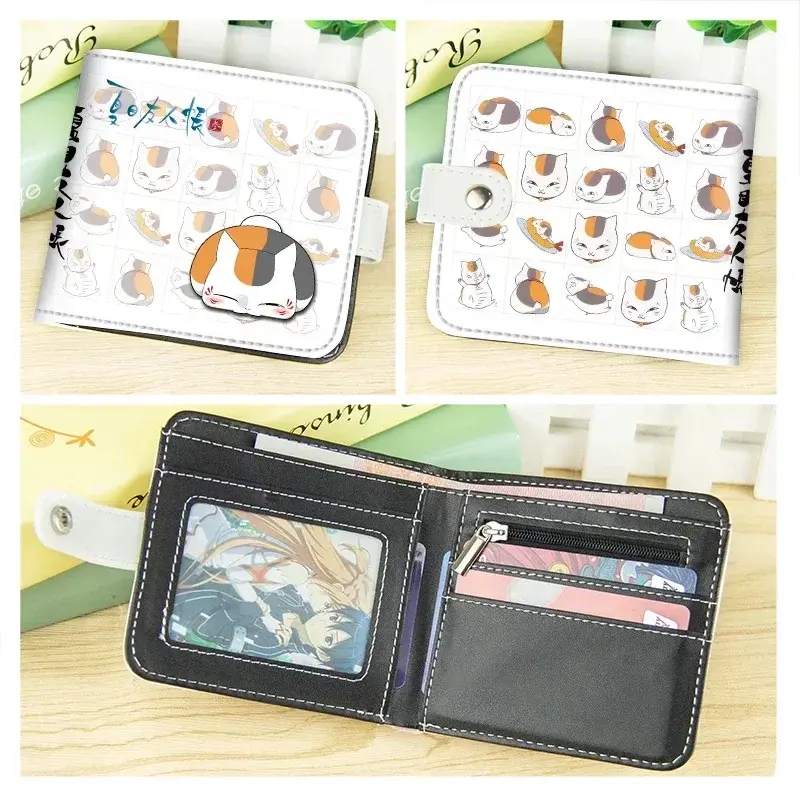 Anime Natsume Yuujinchou Short Button Wallet Cartoon Cat Teacher PU Leather Zipper Purse