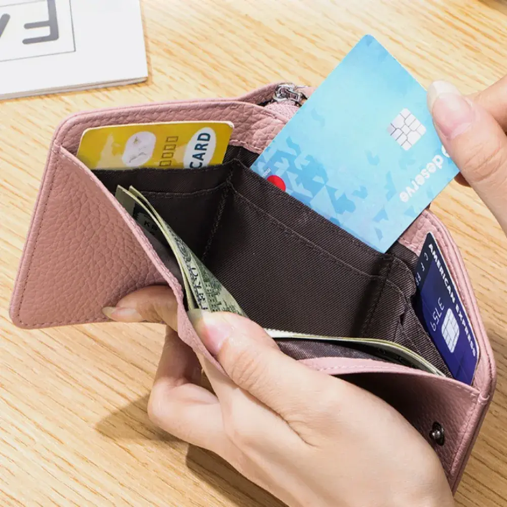 Genuine Leather RFID Short Wallets Card Holder Bag Portable Cowhide Small Zipper Money Coin Purse for Men Women Earphone Pouch