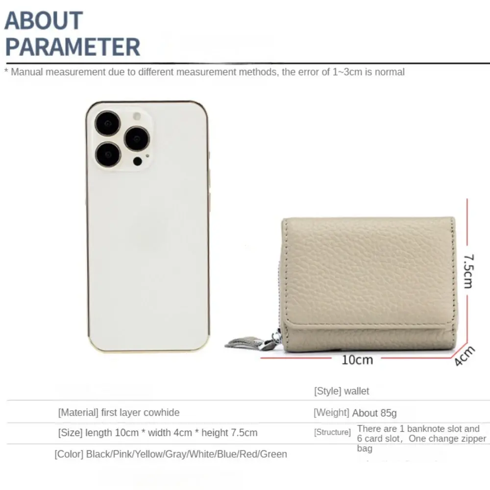 Genuine Leather RFID Short Wallets Card Holder Bag Portable Cowhide Small Zipper Money Coin Purse for Men Women Earphone Pouch