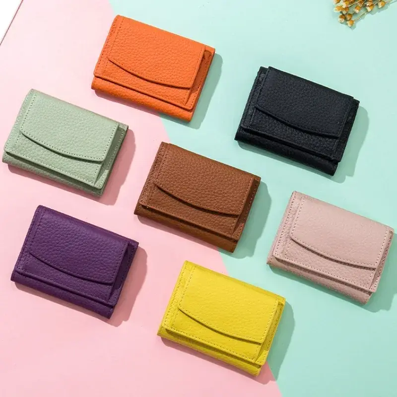 Multicolor Genuine Leather Mini Children's Wallet Japanese Coin Purse RFID Solid Color Casual Coin Purse Small Wallet for Women