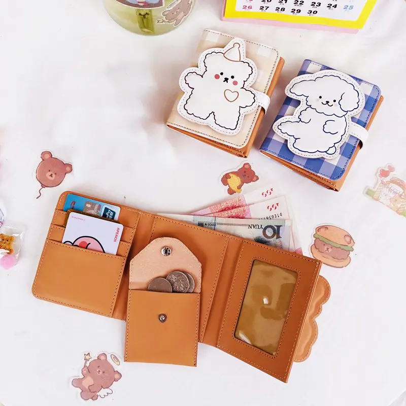 Cute Bear Women Wallet Money Bag Short Coin Purse Female Student Cartoon Card Holder Leather Card Bag Three Fold Wallet Clutch