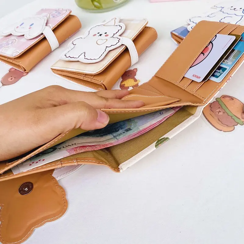 Cute Bear Women Wallet Money Bag Short Coin Purse Female Student Cartoon Card Holder Leather Card Bag Three Fold Wallet Clutch
