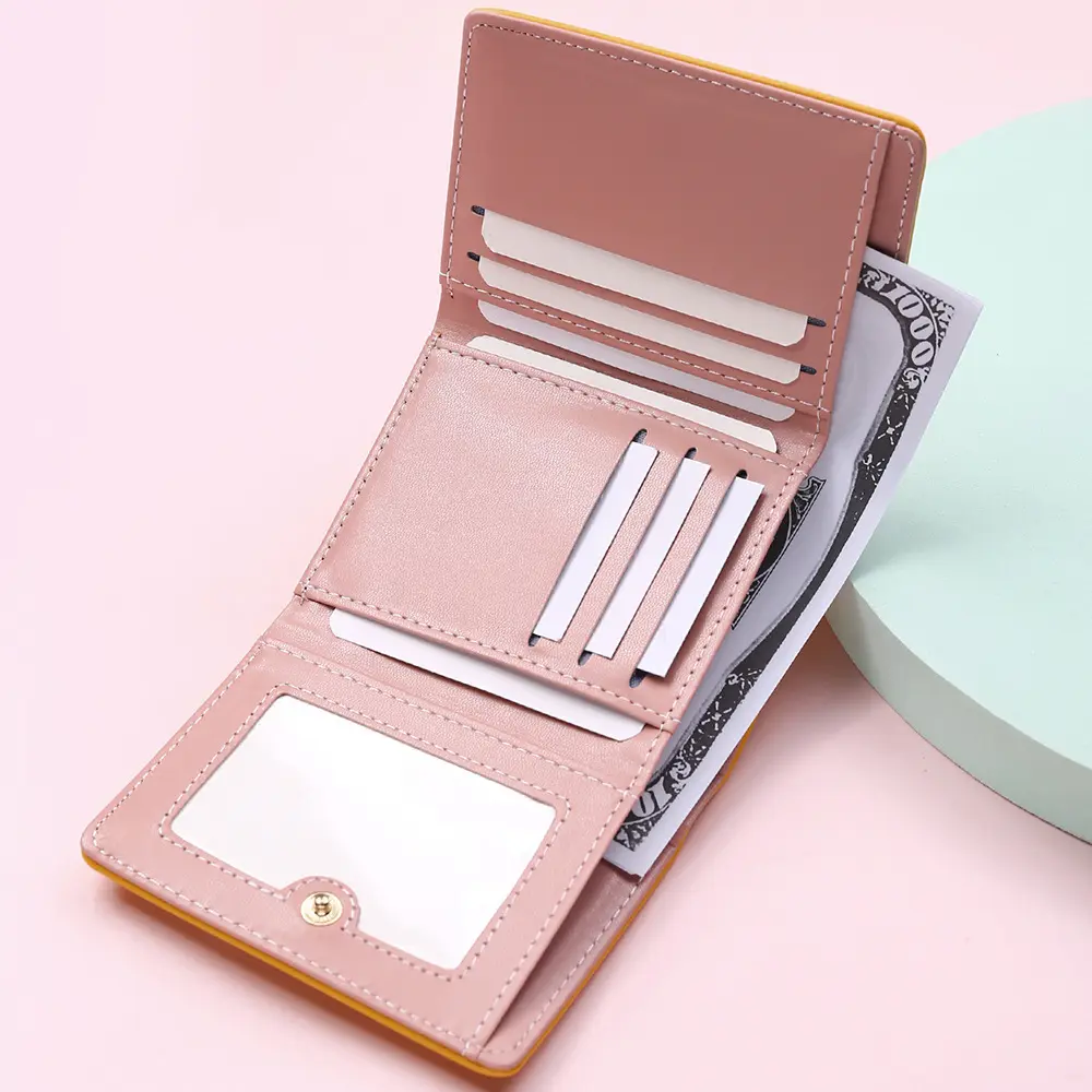 Women Short Wallet Little Dinosaur Design Small Purse Cute Simple Bank Credit Card Holder Tri-Fold Fastener Mini Money Bag