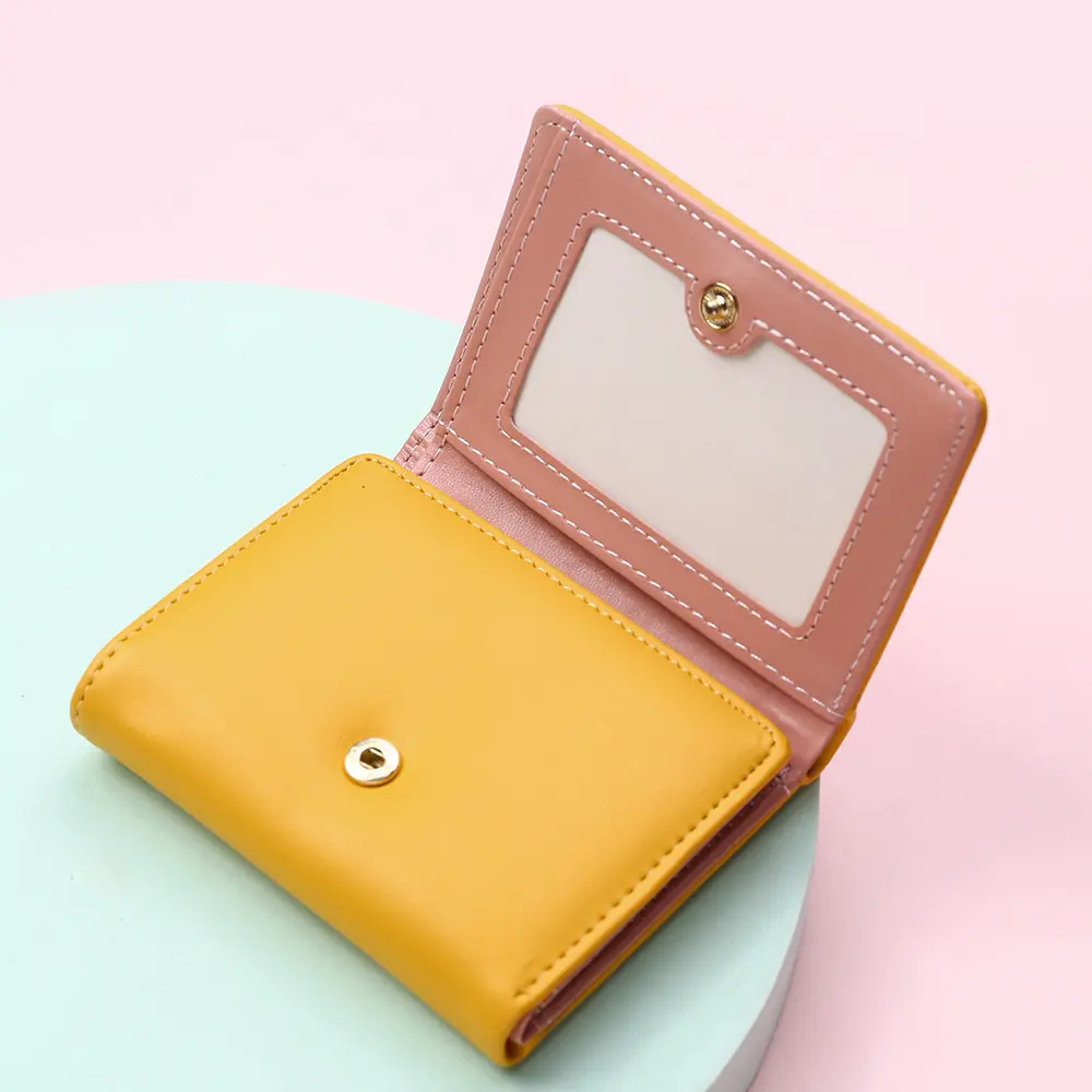 Women Short Wallet Little Dinosaur Design Small Purse Cute Simple Bank Credit Card Holder Tri-Fold Fastener Mini Money Bag