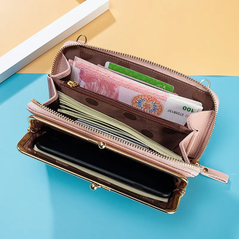 Women Mini Shoulder Bag Soft PU Leather Small Purse Long Money Wallet Mobile Phone Multifunction Credit Card Holder For Girls