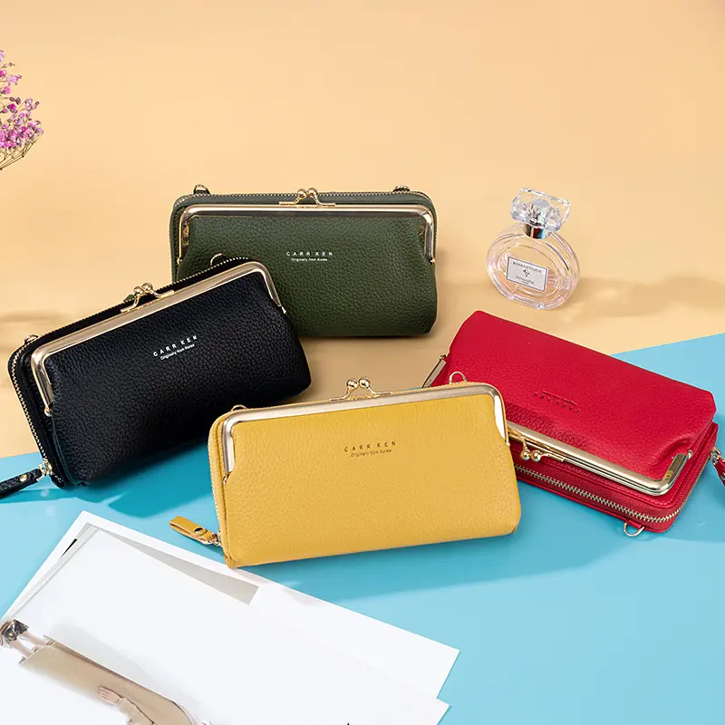Women Mini Shoulder Bag Soft PU Leather Small Purse Long Money Wallet Mobile Phone Multifunction Credit Card Holder For Girls