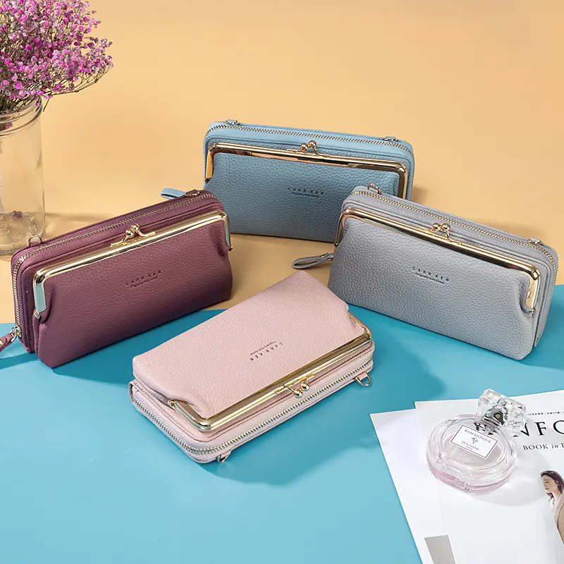 Women Mini Shoulder Bag Soft PU Leather Small Purse Long Money Wallet Mobile Phone Multifunction Credit Card Holder For Girls