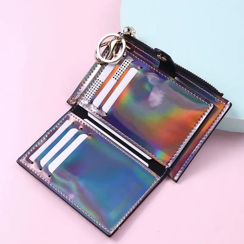 2023 New Laser Women Wallets Fashion Keychain Zipper Coin Purse Mini Small Money Bag Credit Card Holder