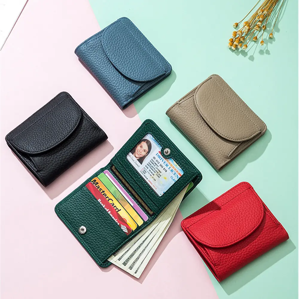New Women Genuine Leather Mini Wallet RFID Folding Simple Ultra-thin Small Soft Cowhide Wallet Female Card Holder Coin Bags