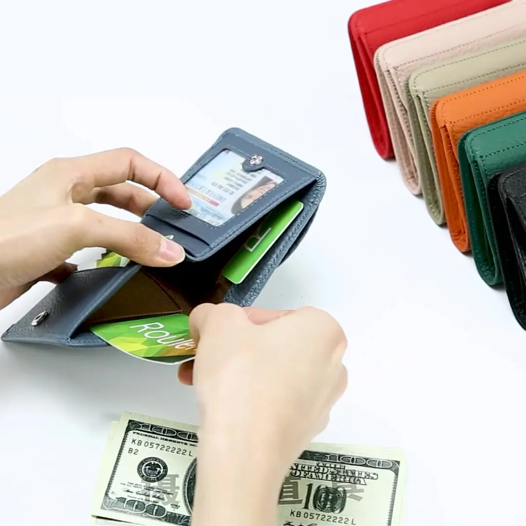 New Women Genuine Leather Mini Wallet RFID Folding Simple Ultra-thin Small Soft Cowhide Wallet Female Card Holder Coin Bags