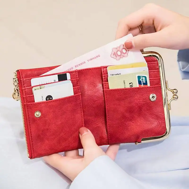 Girls' short wallet new clip coin purse retro multi-functional folding women's wallet