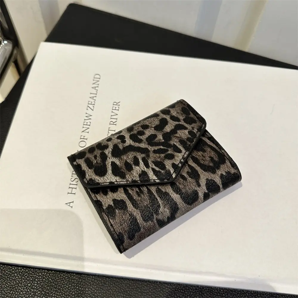 Mini Elegant Leopard Short Wallet Korean Style Card Holder Envelope Clutch Bag Handbag PU Leather Coin Purse Women
