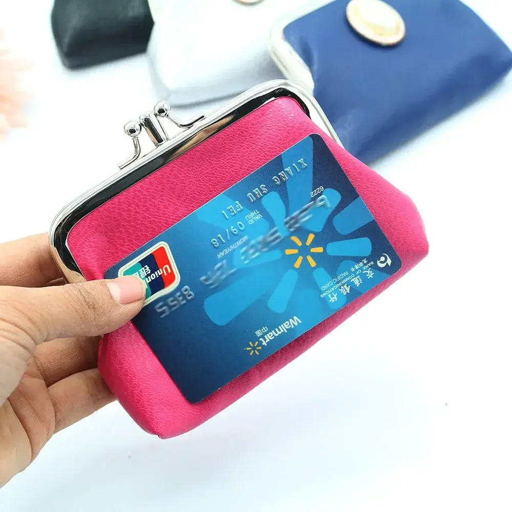 지갑 Women Coin Purse Candy Color Double Layer Card Holder Girls Simple PU Buckle Wallet Lipstick Portable Money Purse Pocket Bag