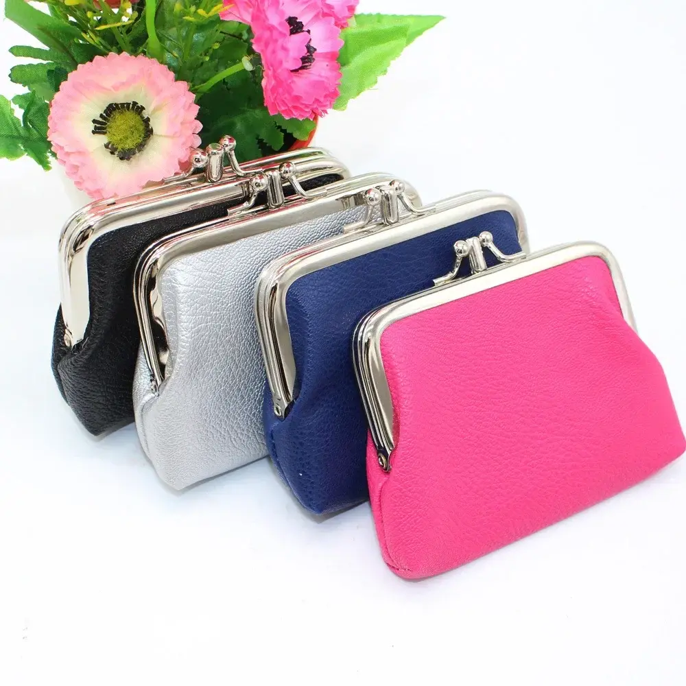 지갑 Women Coin Purse Candy Color Double Layer Card Holder Girls Simple PU Buckle Wallet Lipstick Portable Money Purse Pocket Bag