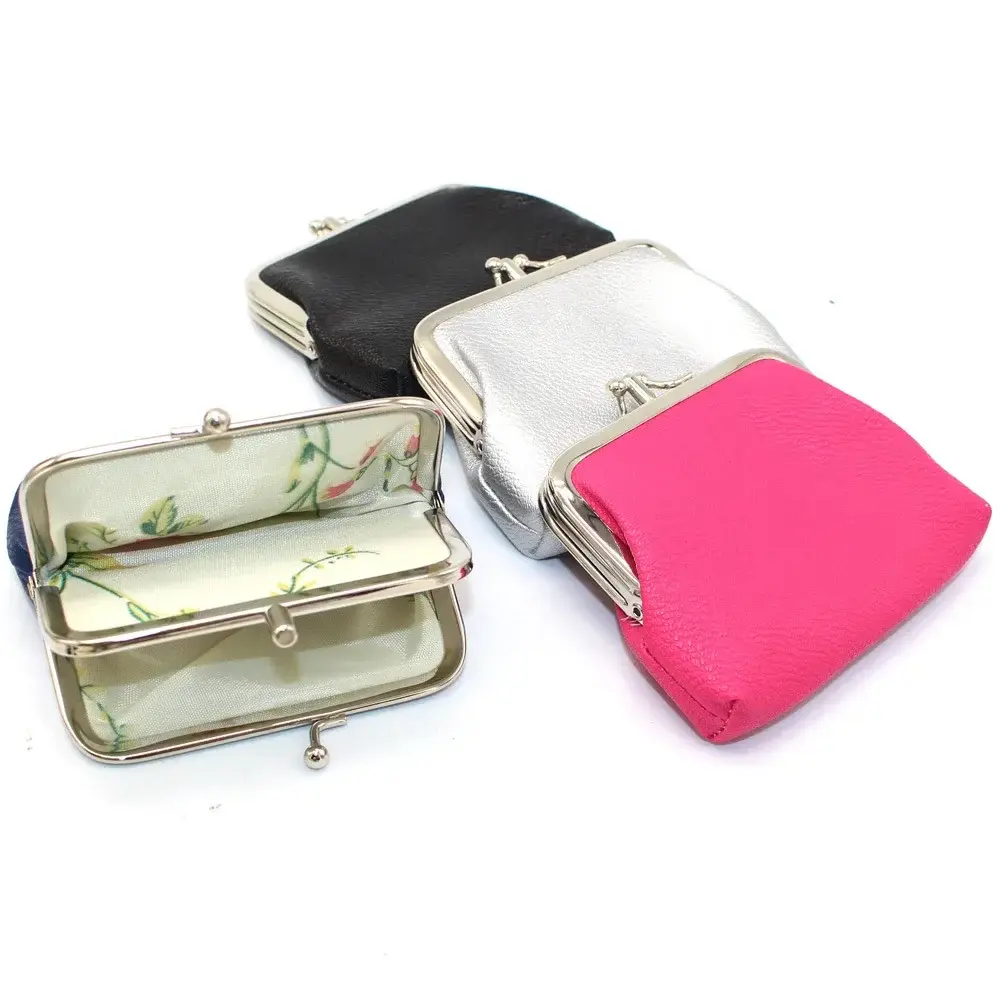 지갑 Women Coin Purse Candy Color Double Layer Card Holder Girls Simple PU Buckle Wallet Lipstick Portable Money Purse Pocket Bag