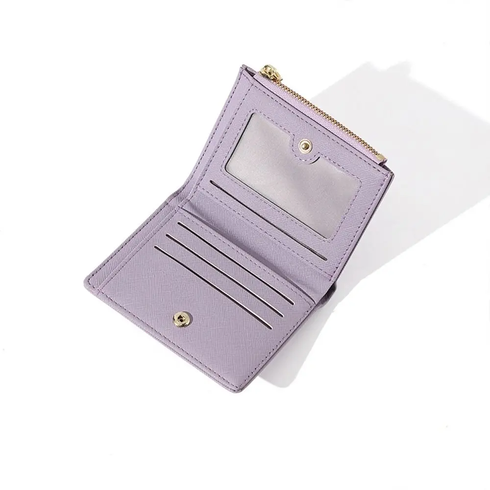 PU Leather Short Wallet Women's New Solid Color Folding Card Bag Luxury Brand Ladies Small Zipper Short Coins Purses Wallet