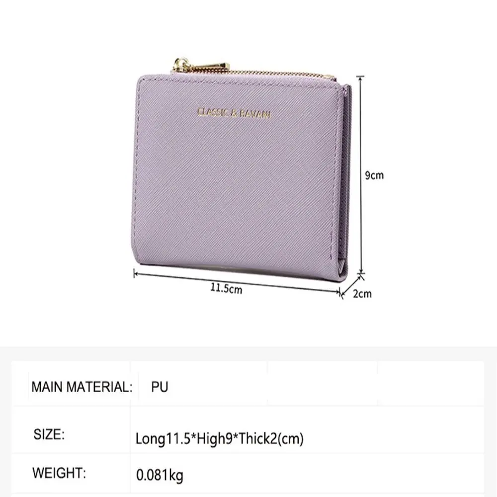 PU Leather Short Wallet Women's New Solid Color Folding Card Bag Luxury Brand Ladies Small Zipper Short Coins Purses Wallet
