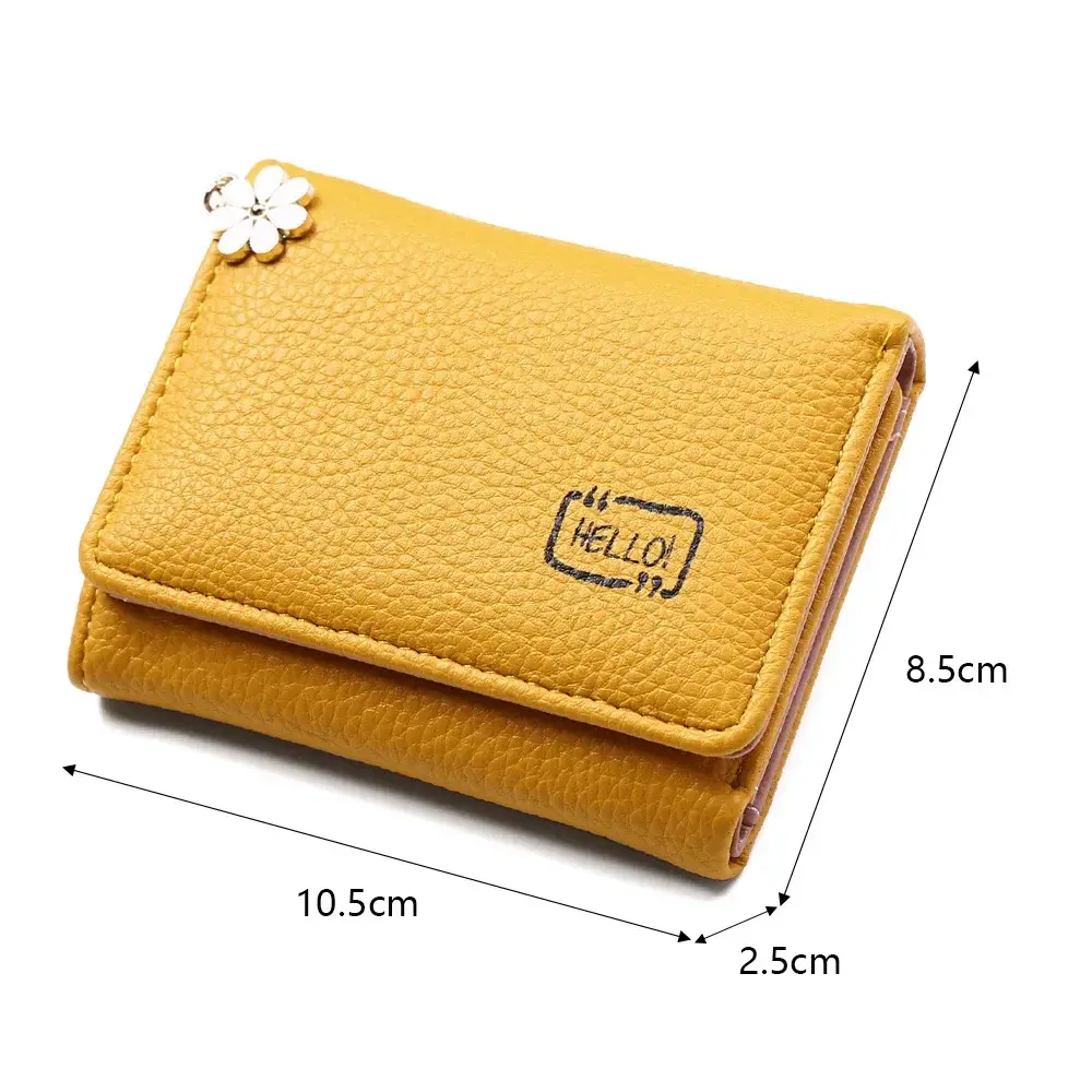 Fashion Women's Short Wallet Ladies Small Card Holder Print Lychee Pattern Cute Yellow Two-fold Flower Tassel Female Coin Bags