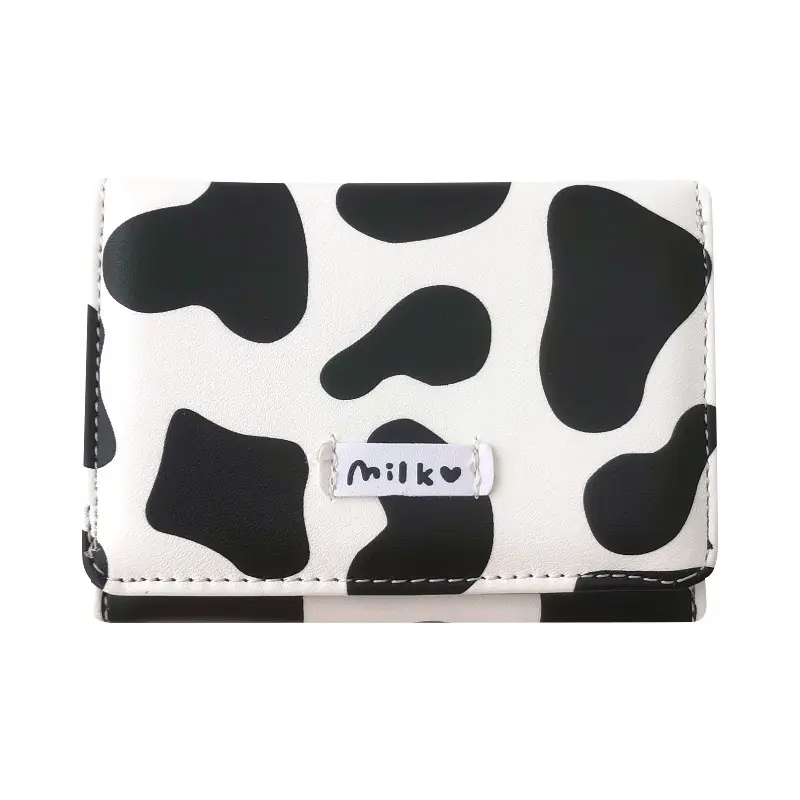 Women Cute Wallet Cow Print PU Leather Business Card Holder Female Girl's Coin Pouch Women Tri-fold Cartoon Carteras Para Mujer