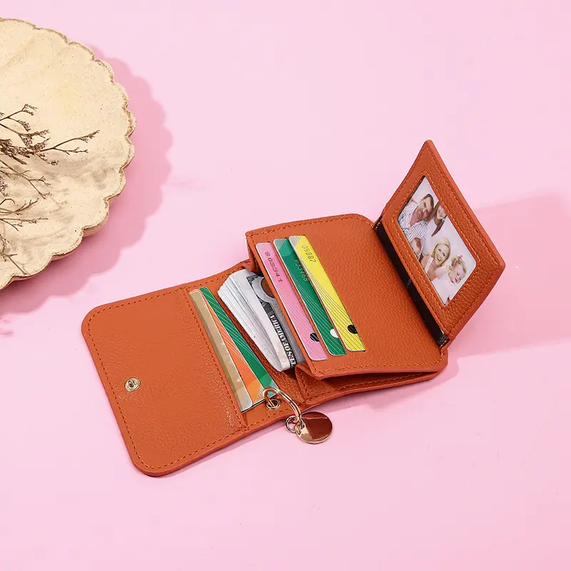 Genuine Leather Small Zipper Coin Wallet Female Short Cow Leather Credit Card Holder with Snap Closure Perfect for Daily Commute