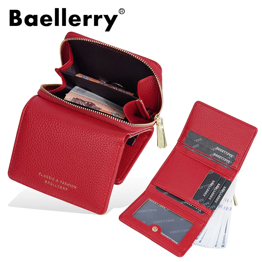 Premium Short Tri-Fold Wallet for Women - Slim Lychee Pattern Leather with Coin Pocket, 6 Card Slots 2025 New