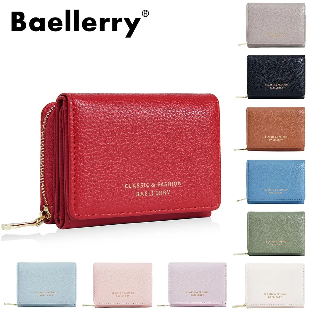 Premium Short Tri-Fold Wallet for Women - Slim Lychee Pattern Leather with Coin Pocket, 6 Card Slots 2025 New