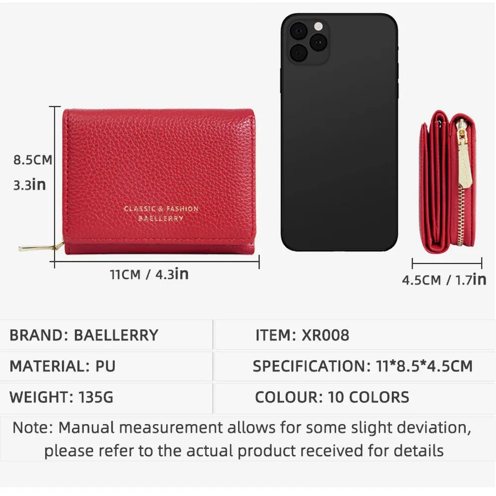 Premium Short Tri-Fold Wallet for Women - Slim Lychee Pattern Leather with Coin Pocket, 6 Card Slots 2025 New