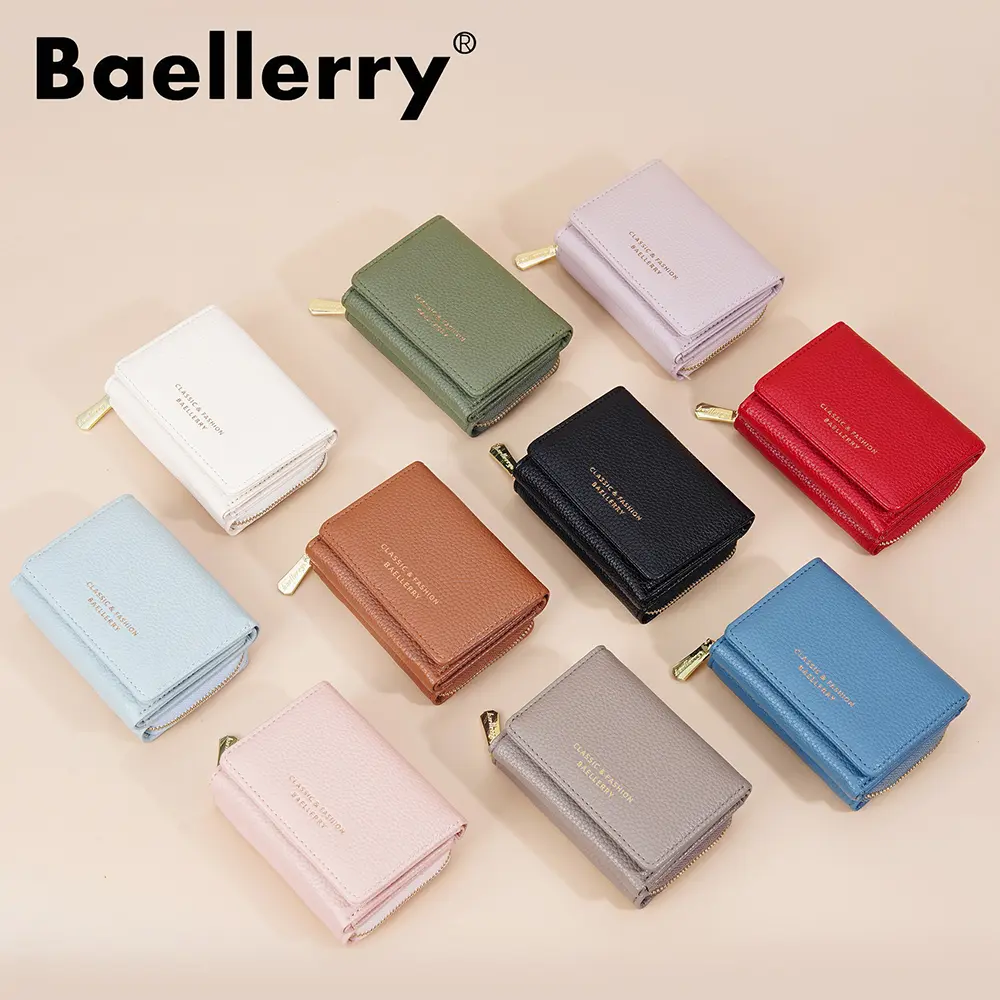 Premium Short Tri-Fold Wallet for Women - Slim Lychee Pattern Leather with Coin Pocket, 6 Card Slots 2025 New