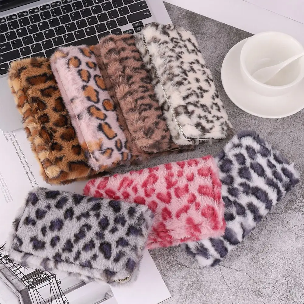 Fashion Plush Zero Wallet Multifunctional Leopard Print Card Bag Large Capacity Portable Purse