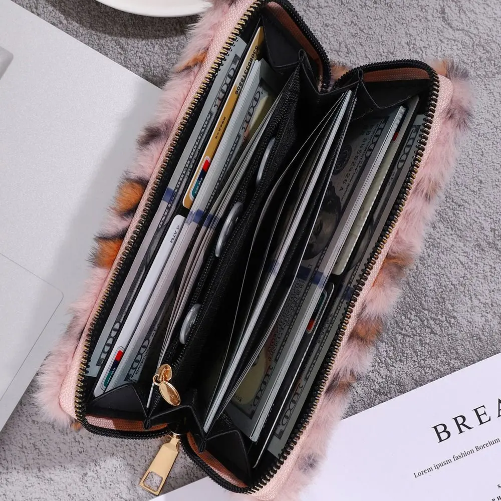 Fashion Plush Zero Wallet Multifunctional Leopard Print Card Bag Large Capacity Portable Purse