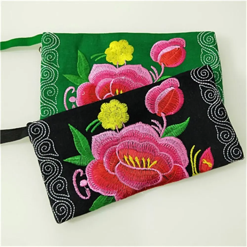 Handmade Women Handbags Elegant National Style Soft Long Wallets Zipper Embroidered Flower Cosmetic Handbag