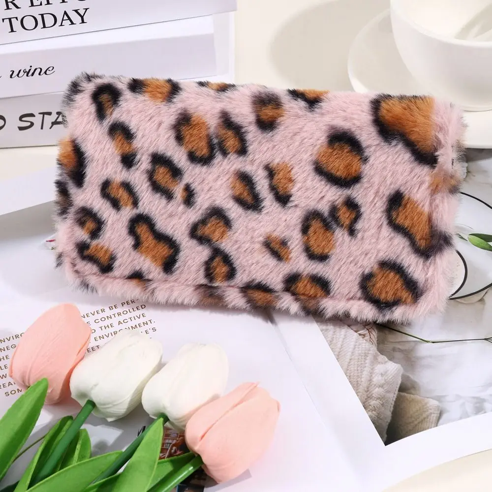 Fashion Plush Zero Wallet Multifunctional Leopard Print Card Bag Large Capacity Portable Purse