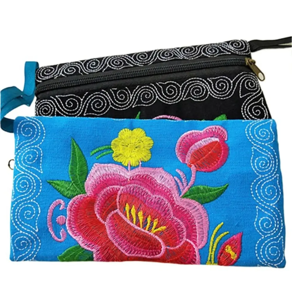 Handmade Women Handbags Elegant National Style Soft Long Wallets Zipper Embroidered Flower Cosmetic Handbag