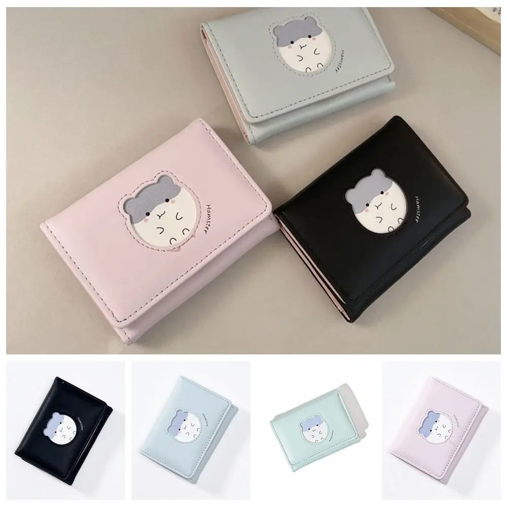 Portable Pu Leather Hamster Short Wallet Cartoon Coin Purse Folding Purse Printing Bank Card Bag Card Holder Outdoor